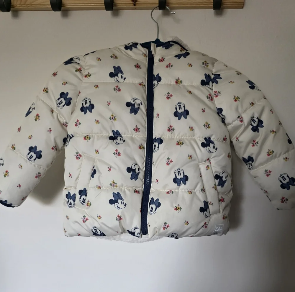 Disney Baby Gap Minnie‎ Mouse Reversible Sherpa Puffer Jacket Coat Girls Sz 4T